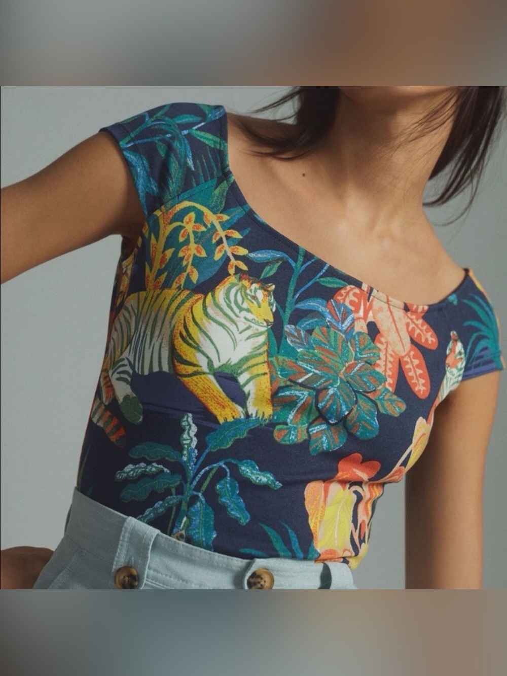 Anthropologie Maeve Tropical Tiger Off-Shoulder Top, Multicolor Print, Medium